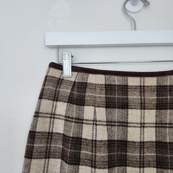 Vintage Y2K GAP Wool Brown Plaid High Waist Mini Wrap Skirt Preppy Academia 4 - Picture 5 of 8